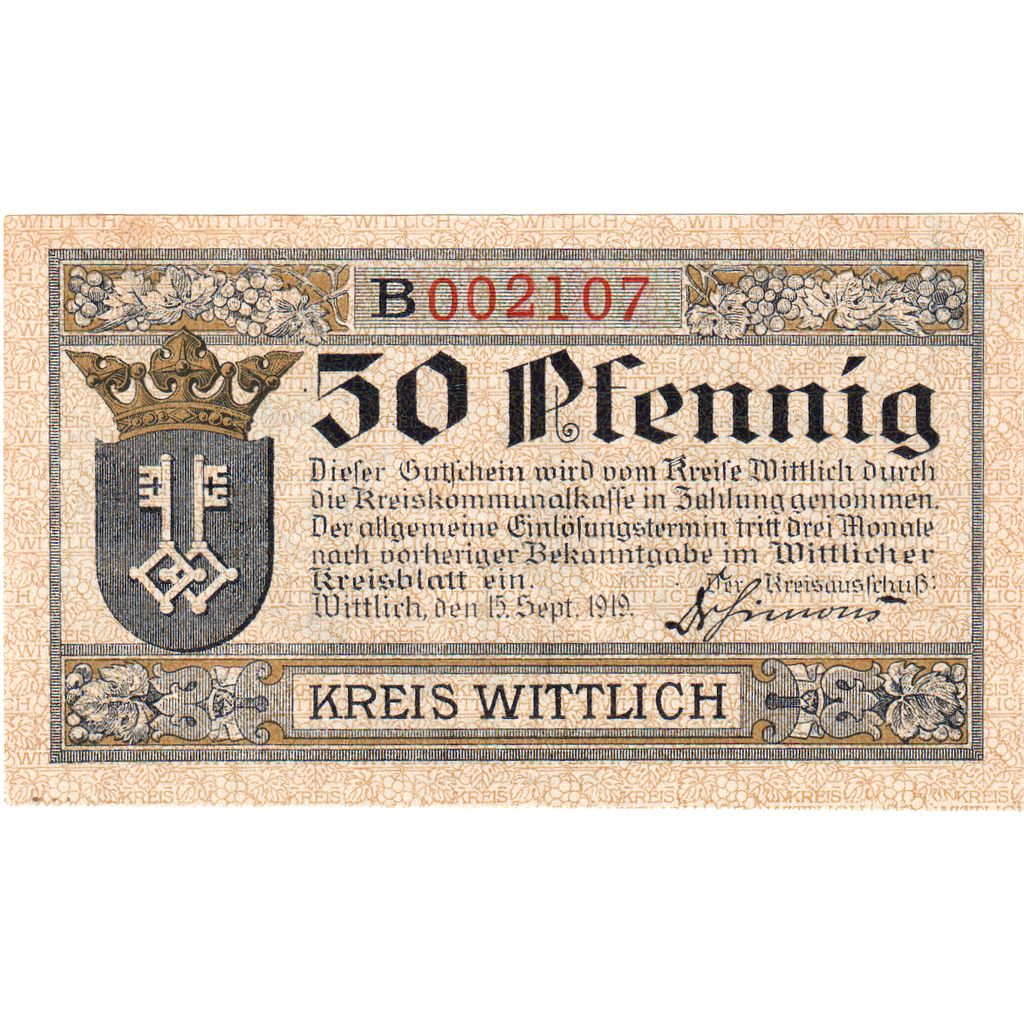 Niemcy, Wittlich, 50 Pfennig, 1919-09-15, AU(55-58)