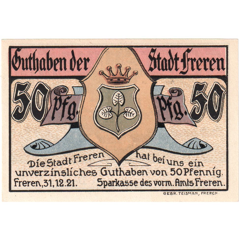 Duitsland, Freren, 50 Pfennig, 1921-12-31, SPL