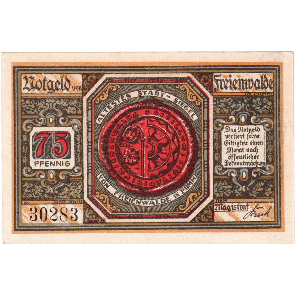 Niemcy, Freienwalde, 75 Pfennig, UNC(63)