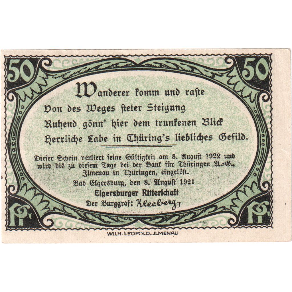 Duitsland, Elgersburg, 50 Pfennig, 1922-08-08, SPL