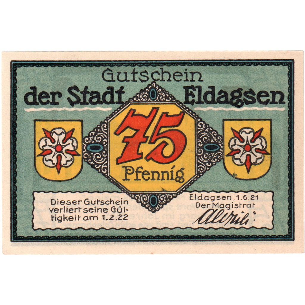 Niemcy, Eldagsen, 75 Pfennig, 1921-06-01, UNC(63)