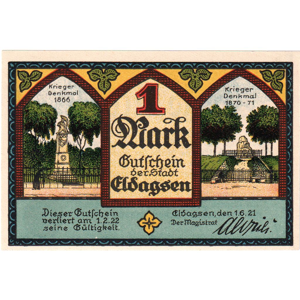 Duitsland, Eldagsen, 1 Mark, 1922-02-01, SPL