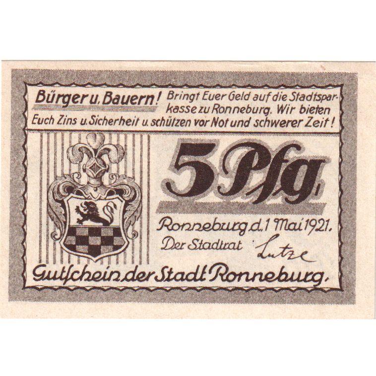 Duitsland, Ronneburg, 5 Pfennig, 1921-05-01, SPL