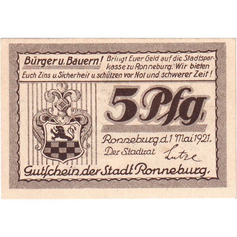 Duitsland, Ronneburg, 5 Pfennig, 1921-05-01, SPL