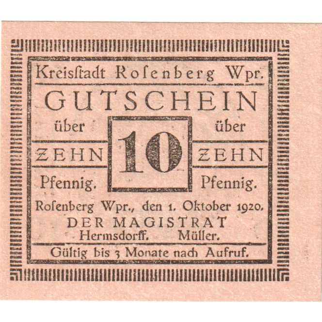 Germany, Rosenberg, 10 Pfennig, 1920-04-01, UNC(63)