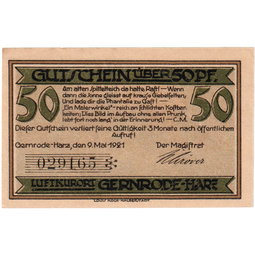 Duitsland, Gernrode-Harz, 50 Pfennig, 1921-05-09, SPL