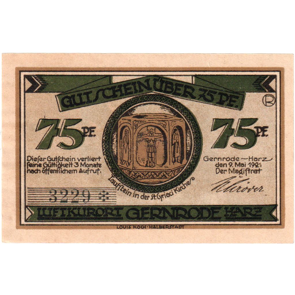 Duitsland, Gernrode-Harz, 75 Pfennig, 1921-05-09, SPL