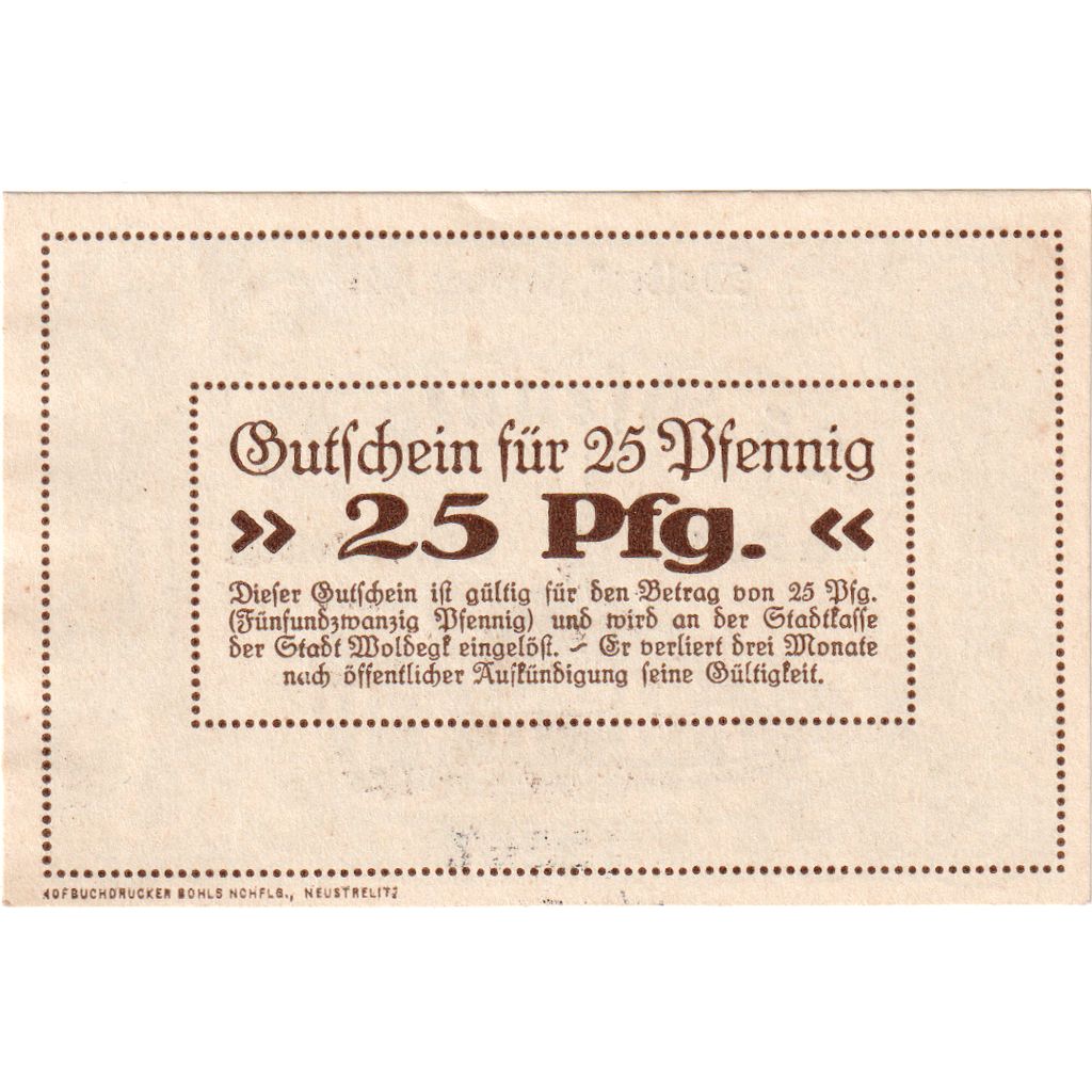 Duitsland, Woldegk, 25 Pfennig, SPL
