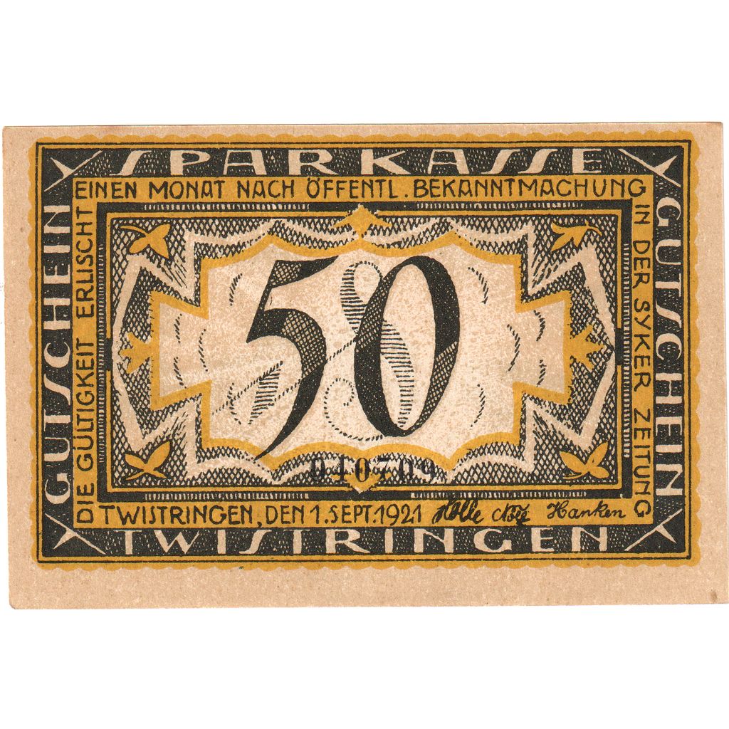 Germania, Twistringen, 50 Pfennig, 1921-09-01, SPL