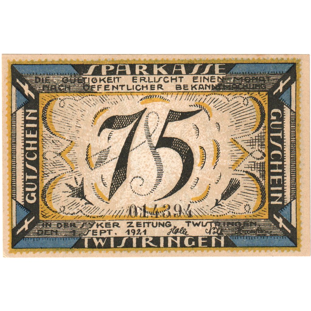 Germania, Twistringen, 75 Pfennig, 1921-09-01, SPL