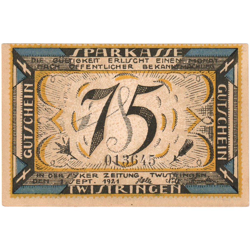 Germania, Twistringen, 75 Pfennig, 1921-09-01, SPL