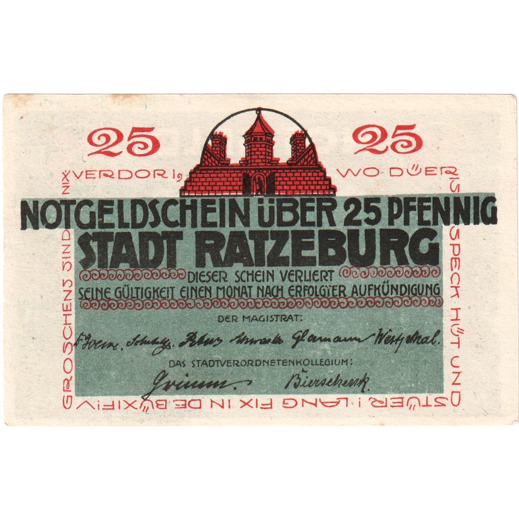 Germania, Ratzeburg, 25 Pfennig, SPL-