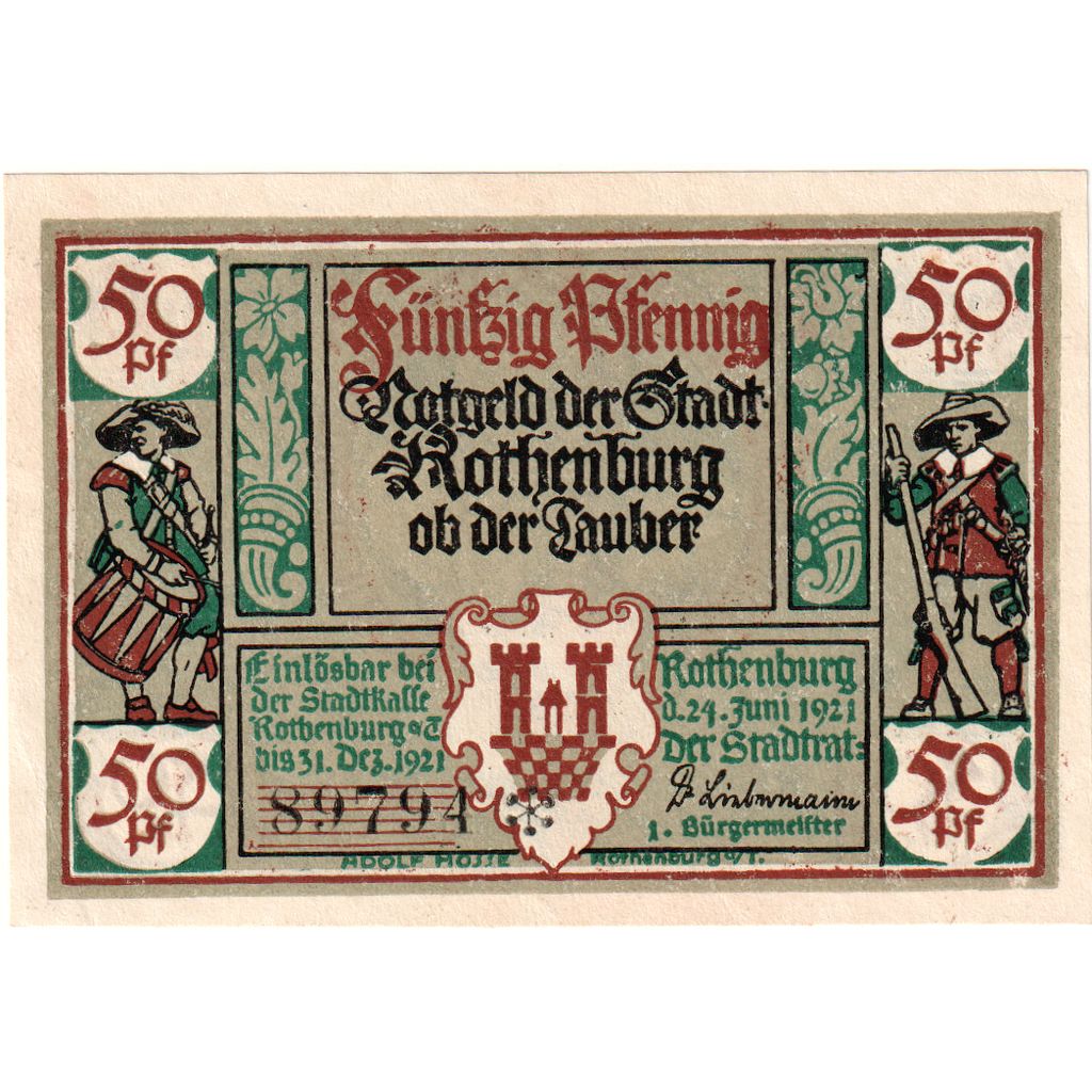 Germany, Rothenburg, 50 Pfennig, 1921-06-24, UNC(63)