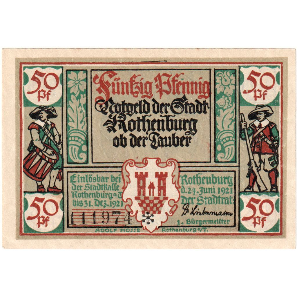 Deutschland, Rothenburg, 50 Pfennig, 1921-06-24, UNZ-