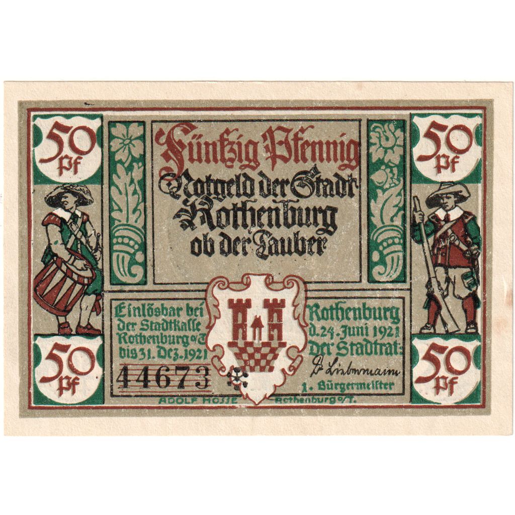 Germania, Rothenburg, 50 Pfennig, 1921-06-24, SPL-