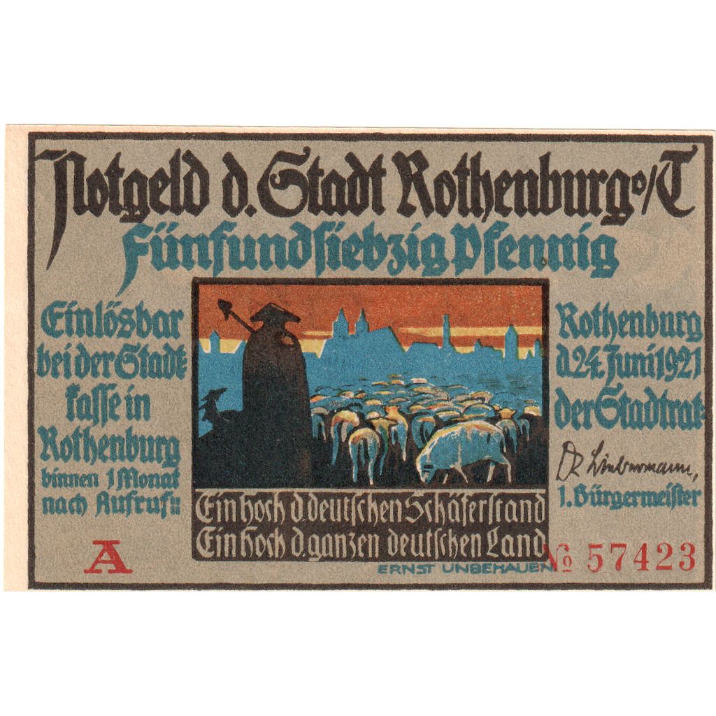 Germany, Rothenburg, 75 Pfennig, 1921-06-24, UNC(63)
