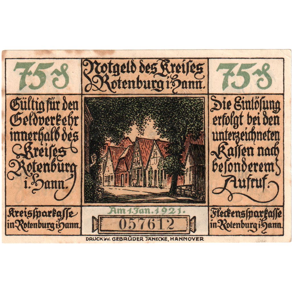 Germany, Rotenburg i Hann, 75 Pfennig, AU(55-58)