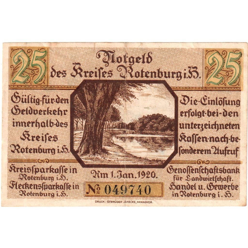 Germany, Rotenburg i Hann, 25 Pfennig, 1920-01-01, VF(20-25)