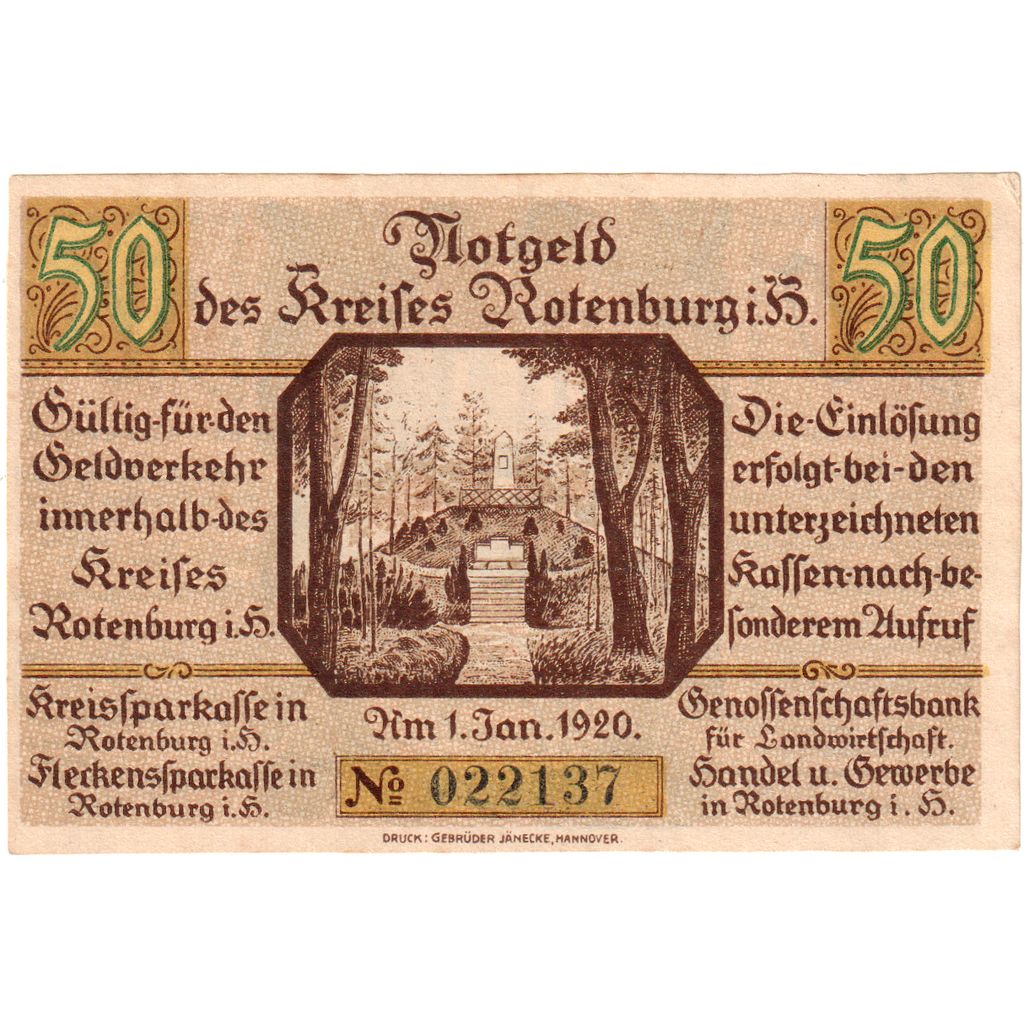 Germany, Rotenburg i Hann, 50 Pfennig, 1920-01-01, AU(55-58)