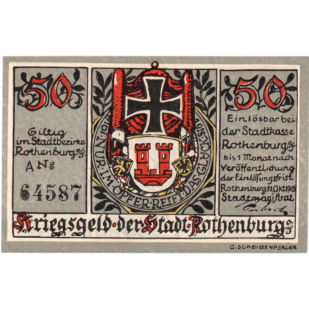 Germany, Rothenburg, 50 Pfennig, 1918-10-30, UNC(63)