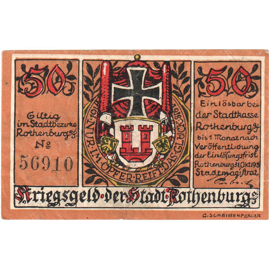 Germany, Rothenburg, 50 Pfennig, 1918-10-30, EF(40-45)