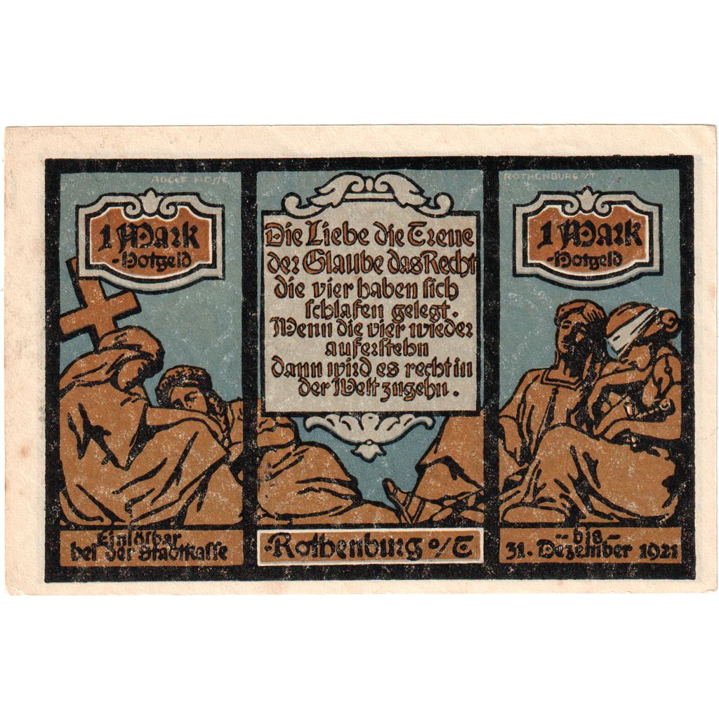 Germany, Rothenburg, 1 Mark, 1921-06-24, AU(55-58)