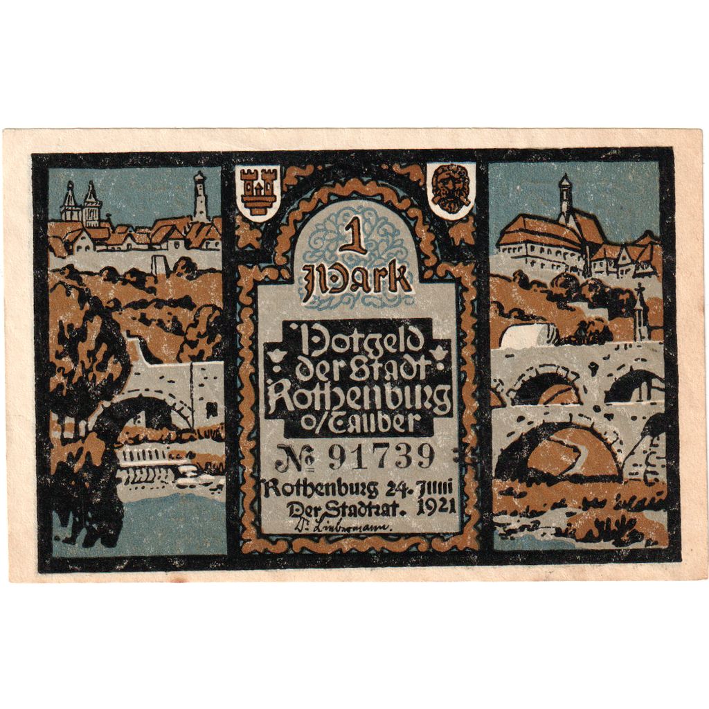 Germany, Rothenburg, 1 Mark, 1921-06-24, AU(55-58)