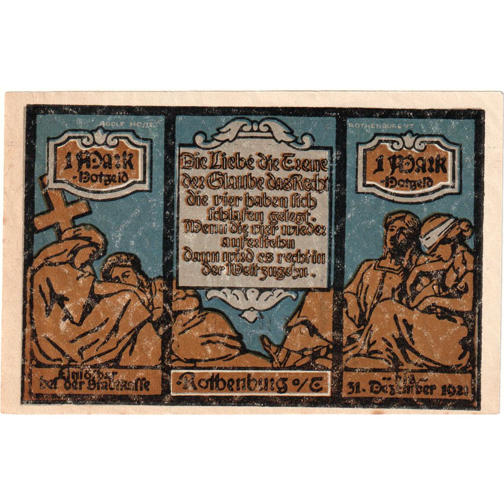 Germany, Rothenburg, 1 Mark, 1921-06-24, AU(55-58)