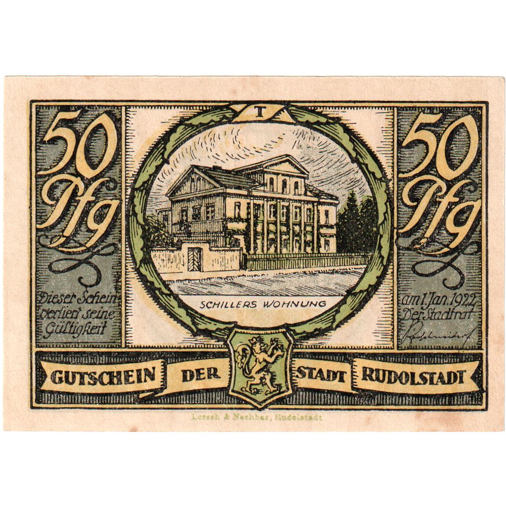 Germany, Rudolstadt, 50 Pfennig, 1922-01-01, AU(55-58)