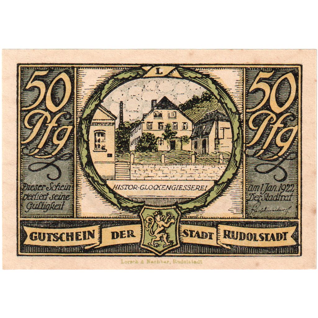 Germany, Rudolstadt, 50 Pfennig, 1922-01-01, AU(55-58)