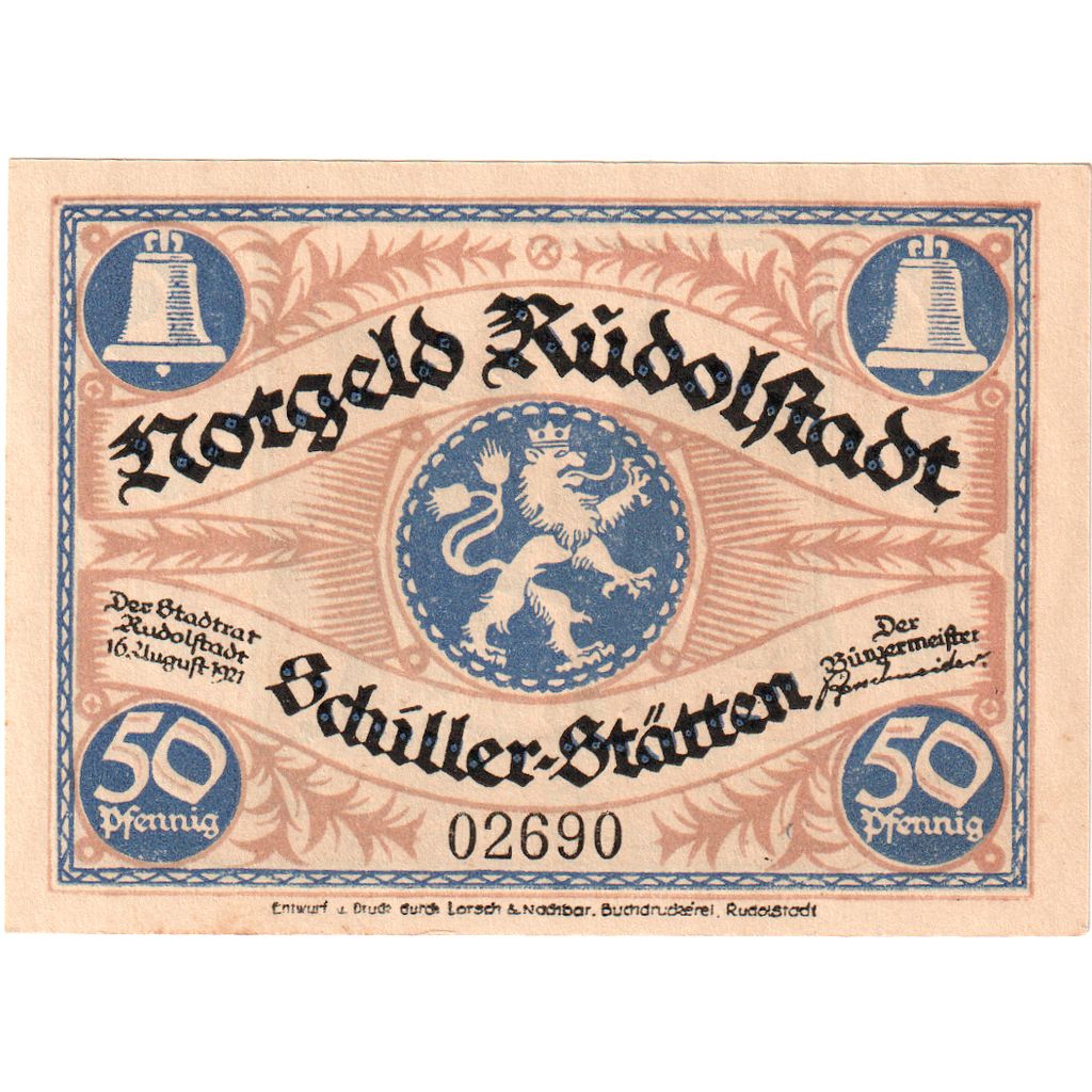 Germania, Rudolstadt, 50 Pfennig, 1921-08-16, SPL