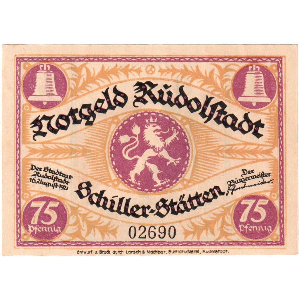 Germany, Rudolstadt, 75 Pfennig, 1921-08-16, UNC(63)