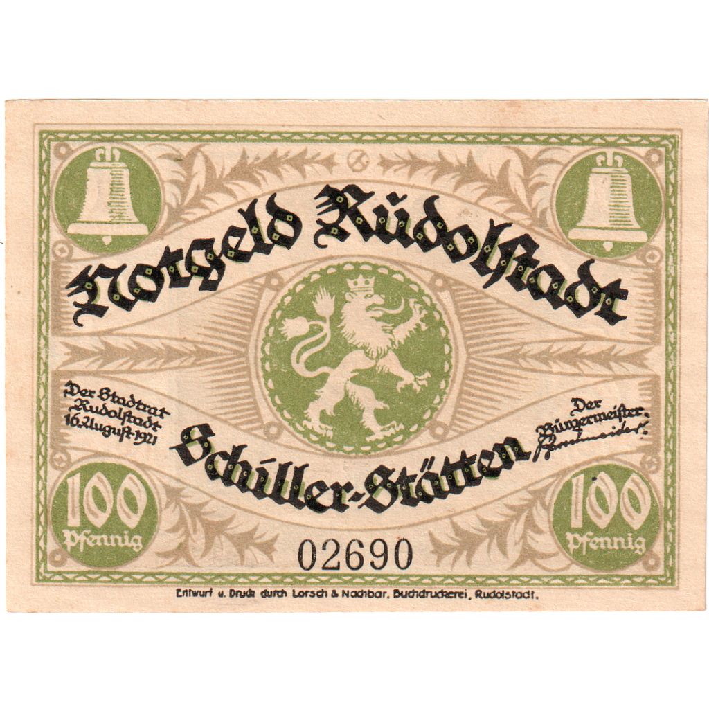 Germany, Rudolstadt, 100 Pfennig, 1921-08-16, UNC(63)