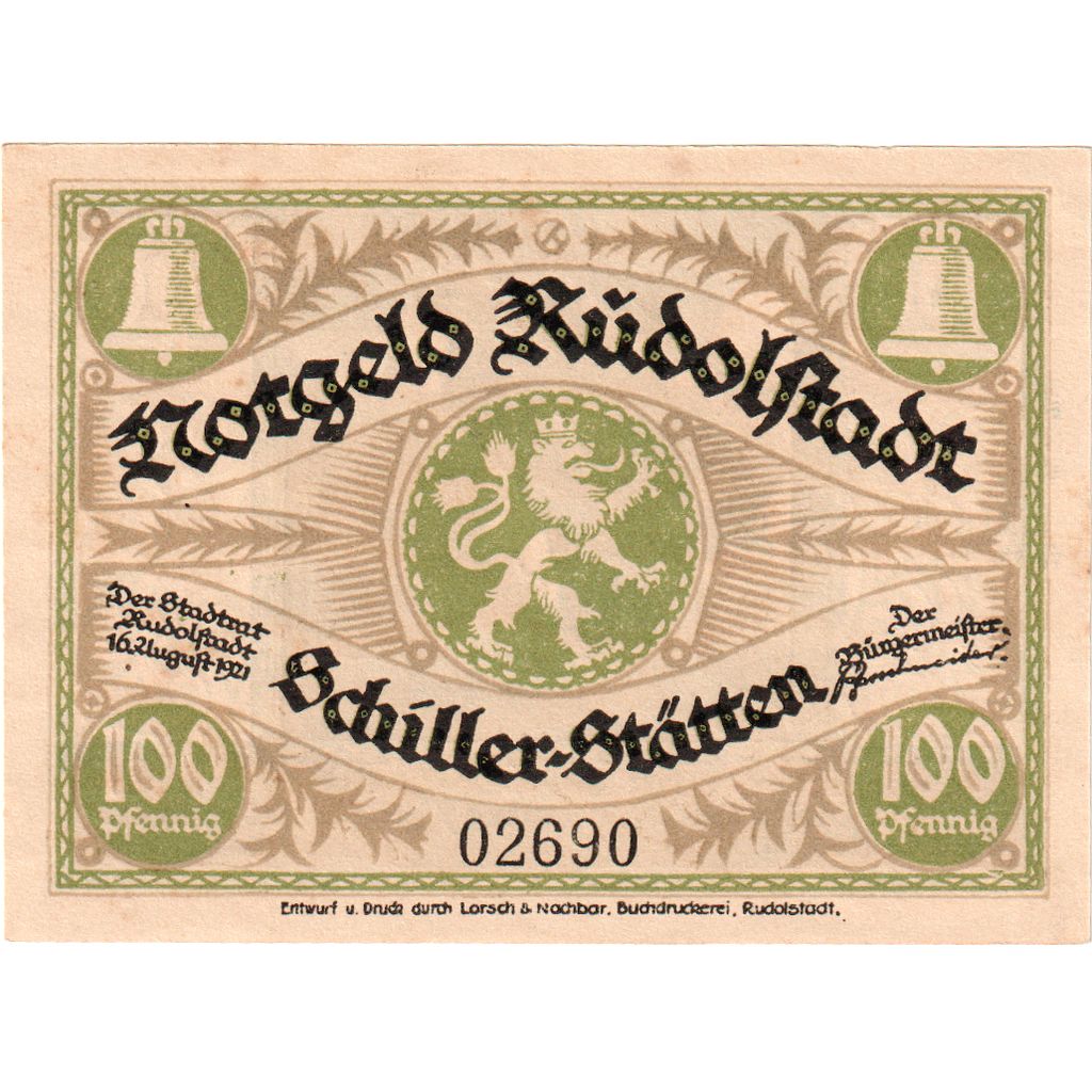 Germany, Rudolstadt, 100 Pfennig, 1921-08-16, UNC(63)