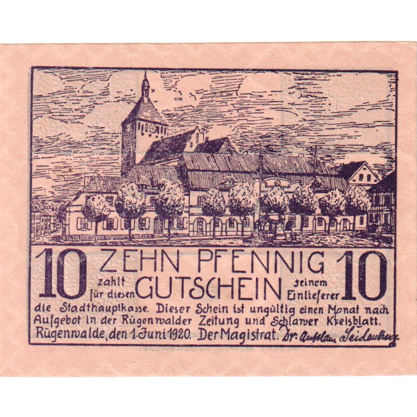 Germania, Rugenwalde, 10 Pfennig, 1920-06-01, SPL