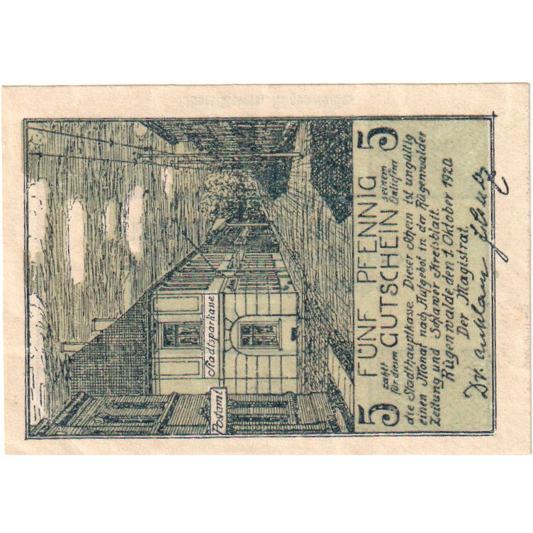 Germania, Rugenwalde, 5 Pfennig, 1920-10-01, SPL