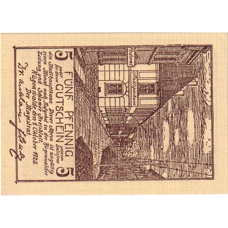 Germania, Rugenwalde, 5 Pfennig, 1920-10-01, SPL