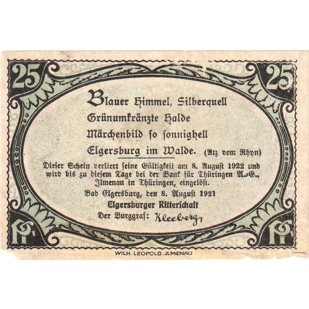 Germany, Elgersburg, 25 Pfennig, 1921-08-08, EF(40-45)