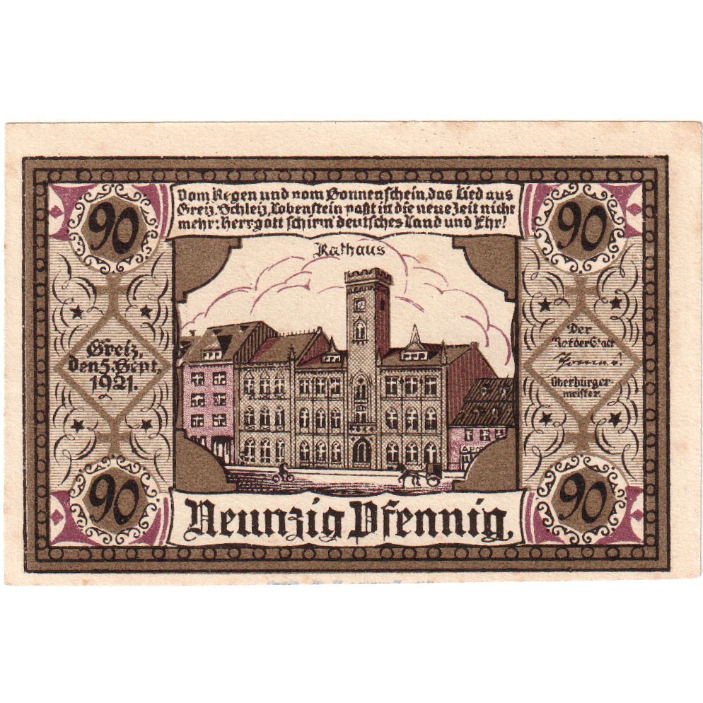 Germany, Greiz, 90 Pfennig, UNC(63)