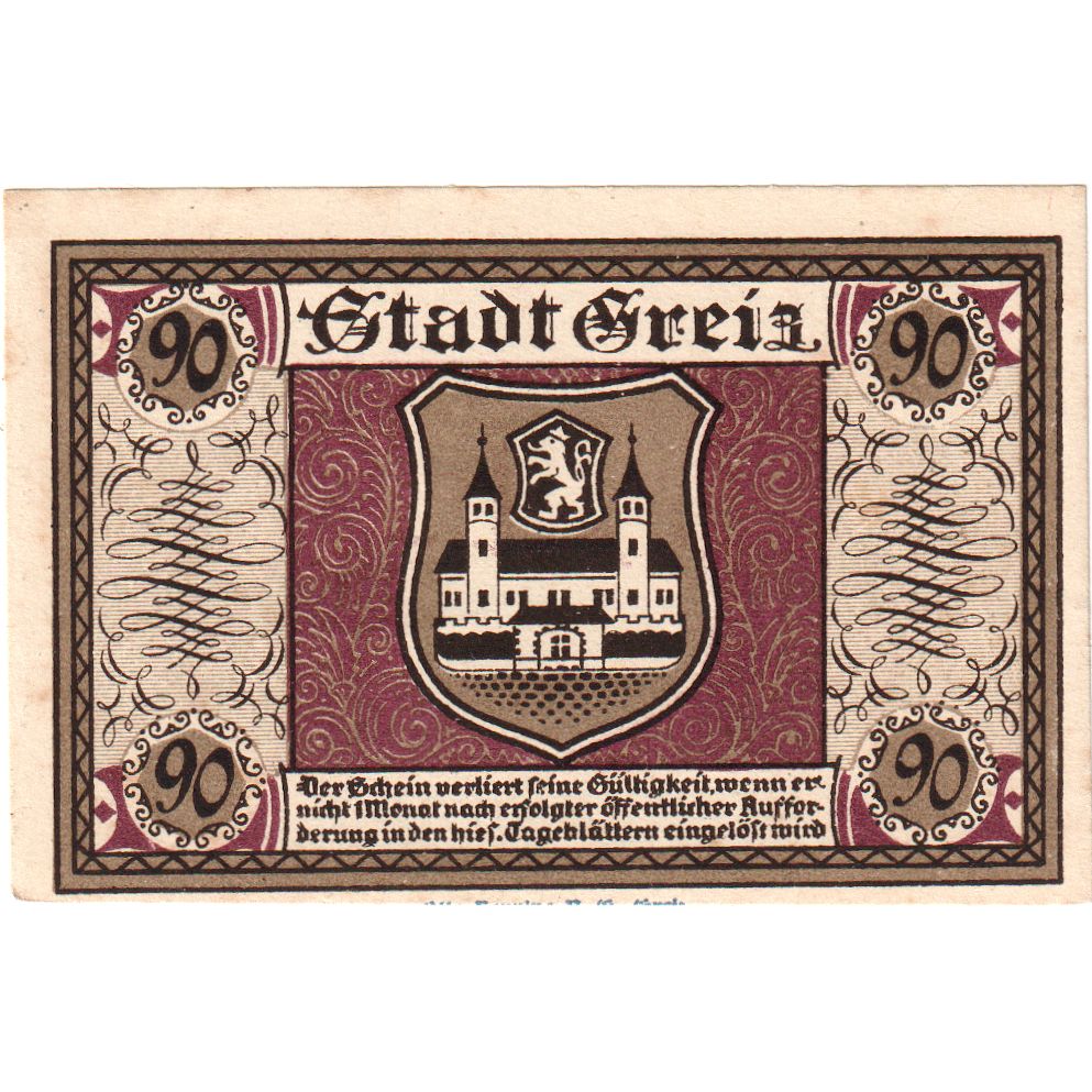 Germany, Greiz, 90 Pfennig, UNC(63)
