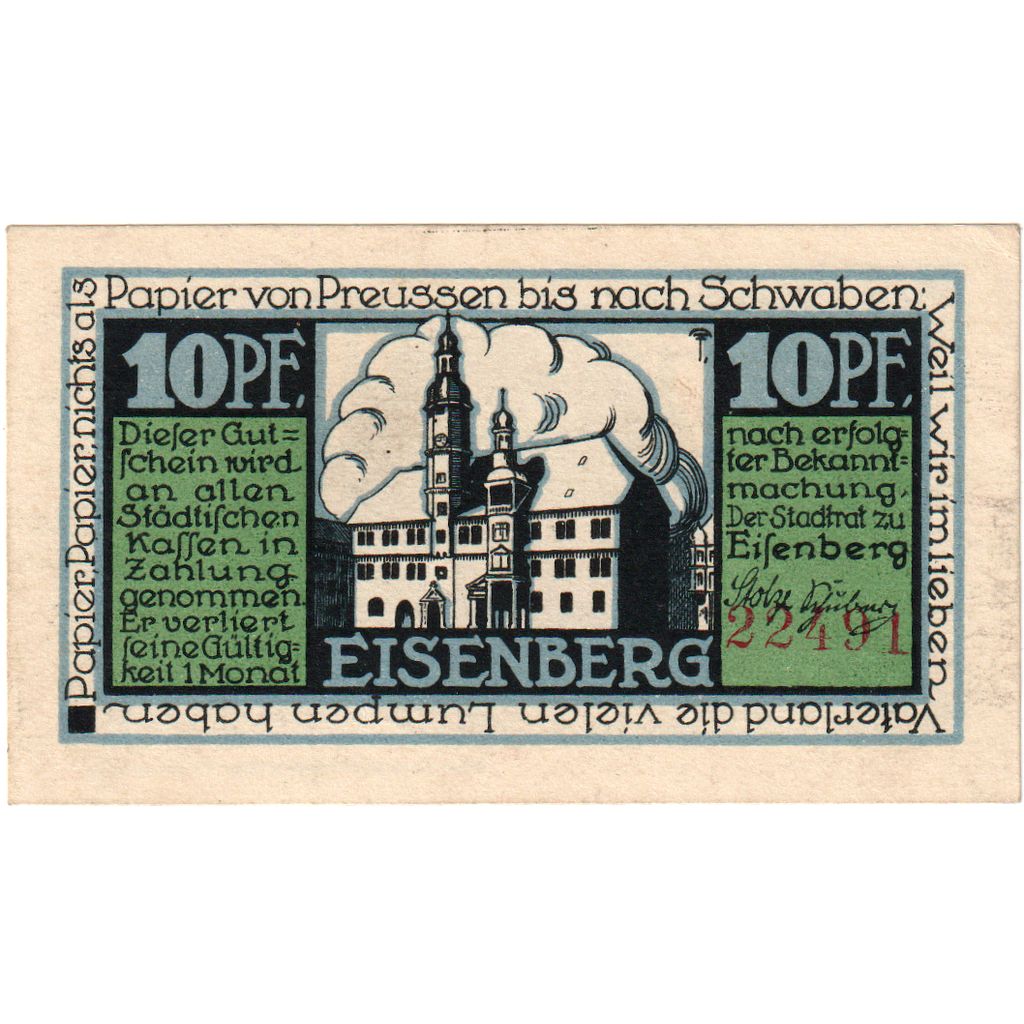 Allemagne, Eisenberg, 10 Pfennig, SPL