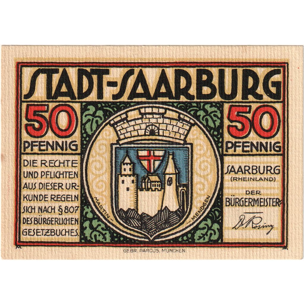 Germany, Saarburg, 50 Pfennig, UNC(63)