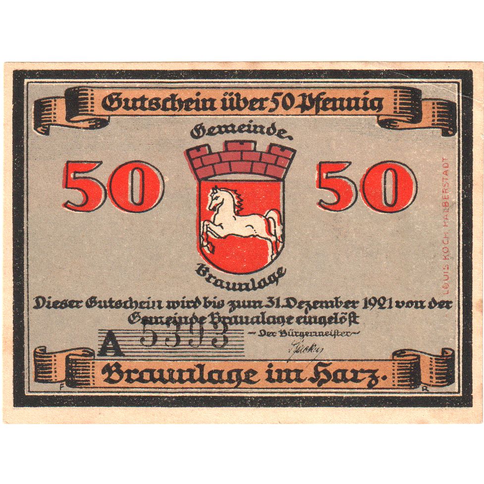 Germany, Braunlage, 50 Pfennig, 1921-12-31, AU(55-58)