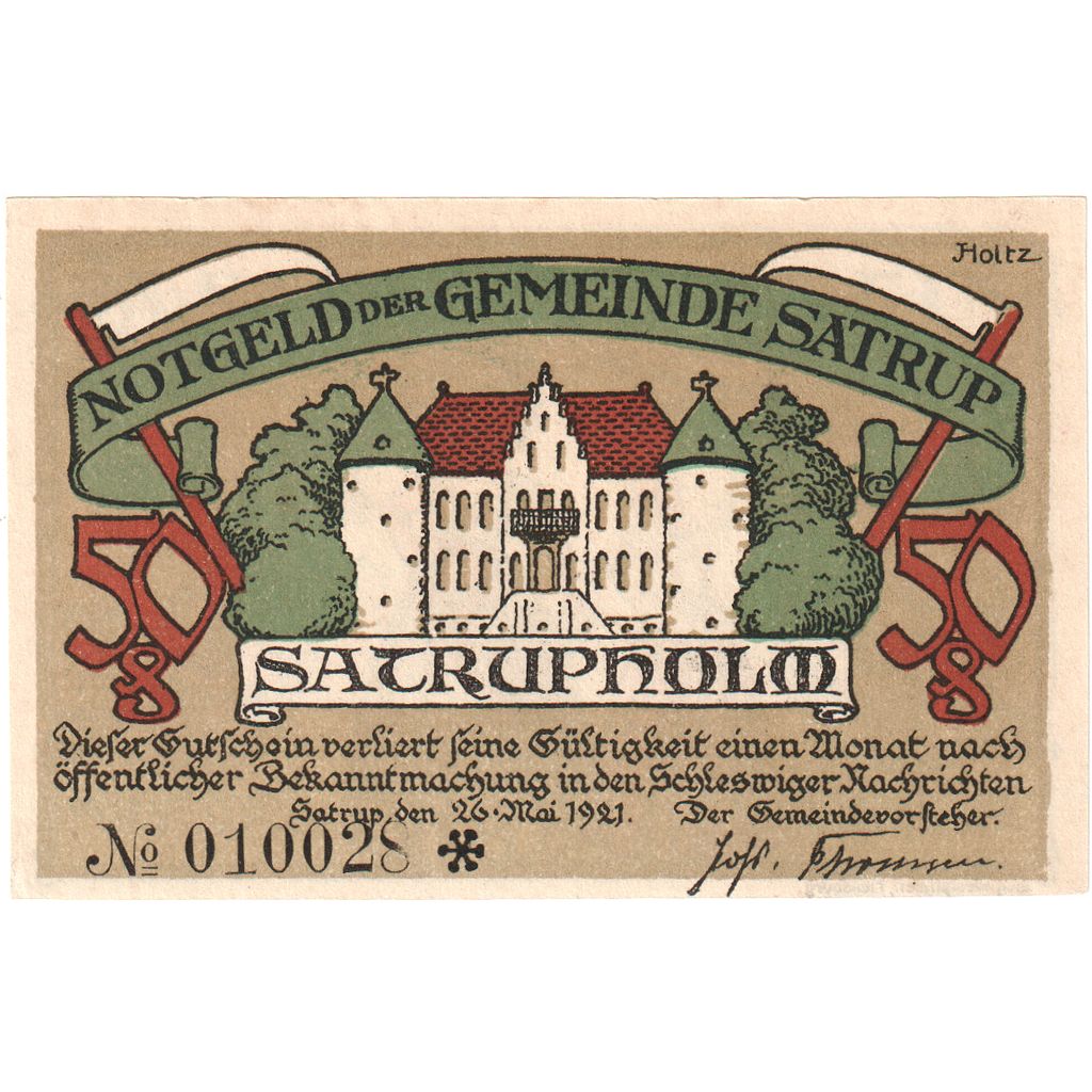 Germania, Satrup, 50 Pfennig, 1921-05-26, SPL