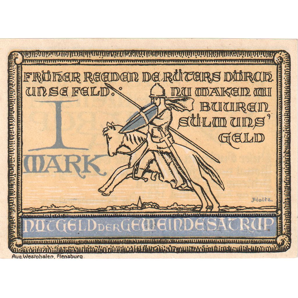 Germania, Satrup, 1 Mark, 1921-05-26, SPL