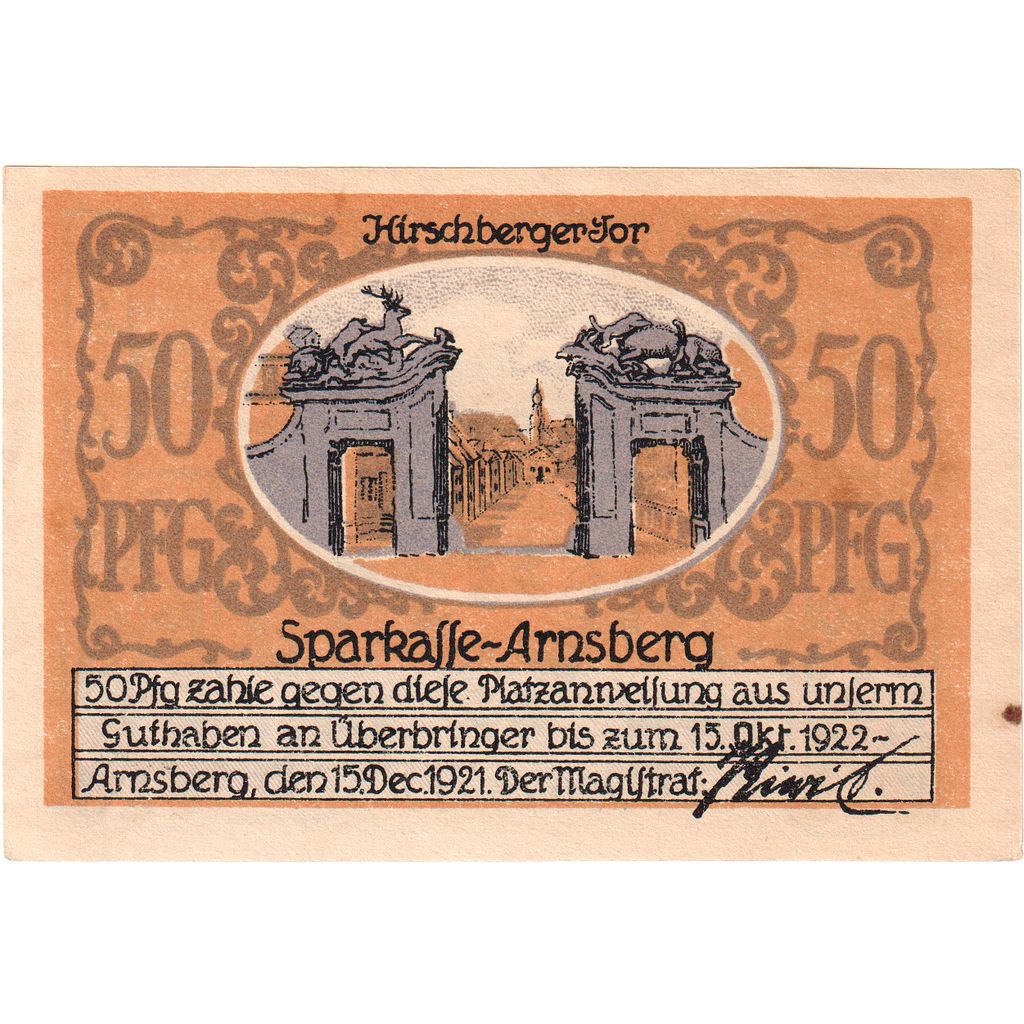 Germania, Arnsberg, 50 Pfennig, 1922-10-15, SPL