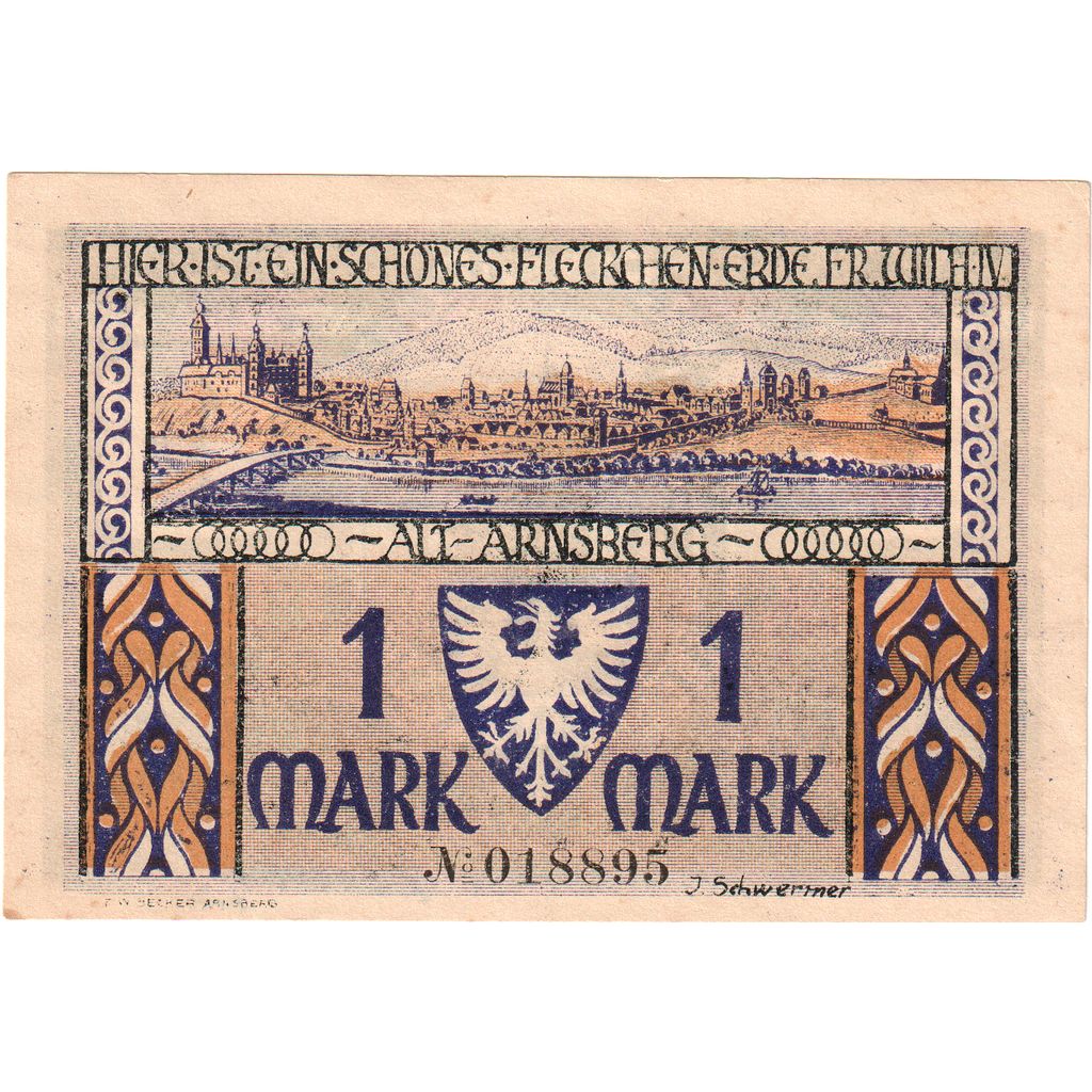 Germany, Arnsberg, 1 Mark, 1922-10-15, UNC(63)