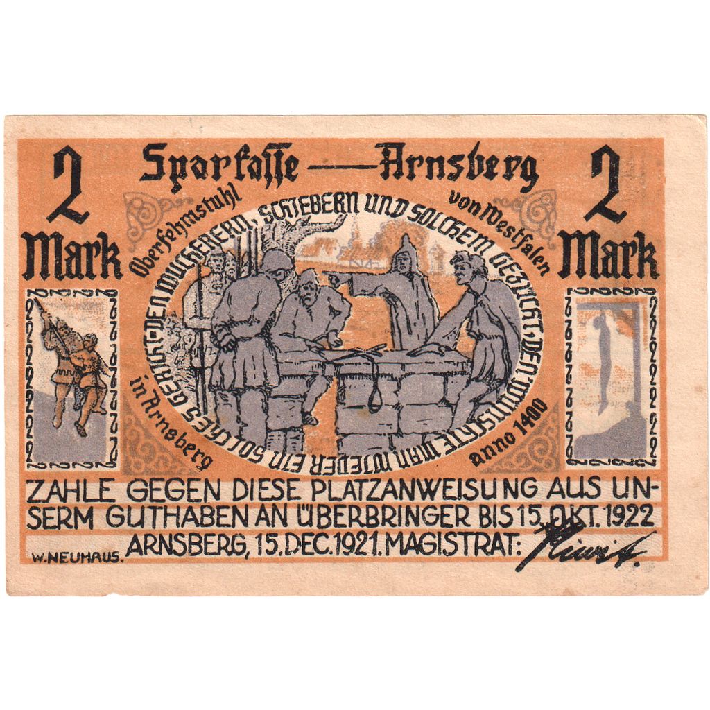 Deutschland, Arnsberg, 2 Mark, 1922-10-15, VZ