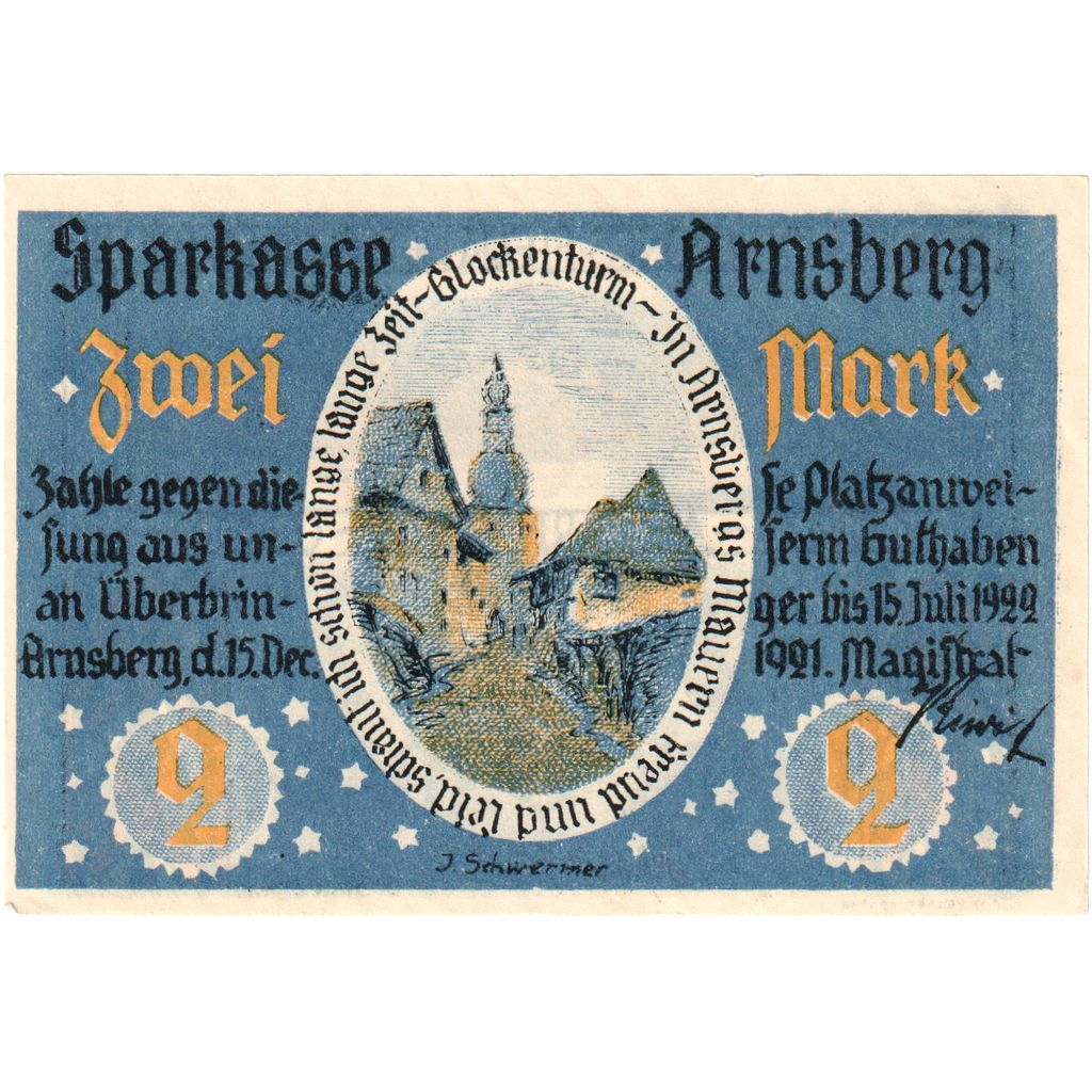 Germania, Arnsberg, 2 Mark, 1921-12-15, SPL
