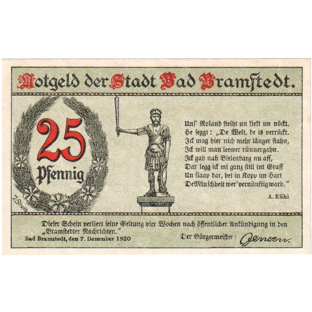 Germany, Bramstedt, 25 Pfennig, 1920-12-07, UNC(63)
